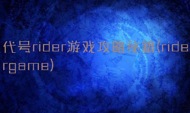 代号rider游戏攻略秘籍(ridergame)