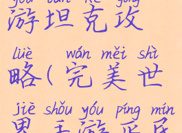 完美世界手游坦克攻略(完美世界手游平民玩家攻略)